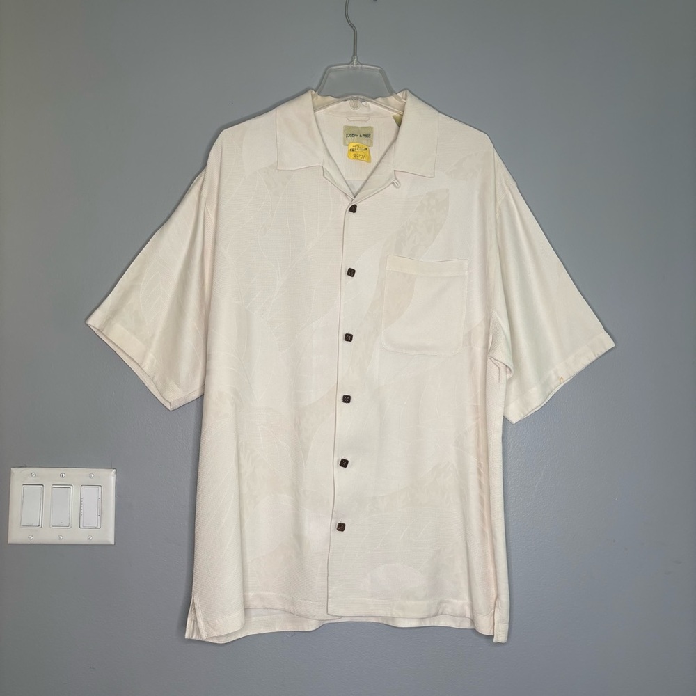 Joseph & Feiss Men's Ivory Button Down 100% Silk Shirt XLT